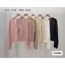 批发实价时尚V领纹理镂空针织系带长袖<b class='q'>开衫</b>