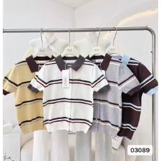批发实价时尚翻领撞色条纹百搭短袖<b class='q'>开衫</b>