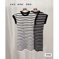 批发实价时尚圆领撞色条纹小飞袖修身连衣裙