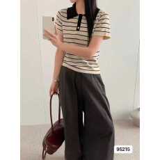 批发实价学院风条纹针织短袖甜美减龄上衣