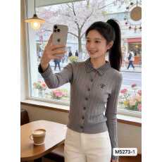 批发实价韩系格子拼接翻领麻花针织格子袖开衫