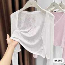 批发实价春夏新款V领微透防晒长袖开衫上衣<b class='q'>女</b>