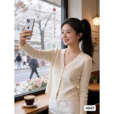 批发实价春秋新款时尚V领两颗纽扣针织长袖开衫上衣<b class='q'>女</b>