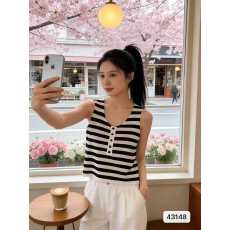 实价时尚潮流小众纽扣设计撞色条纹背心