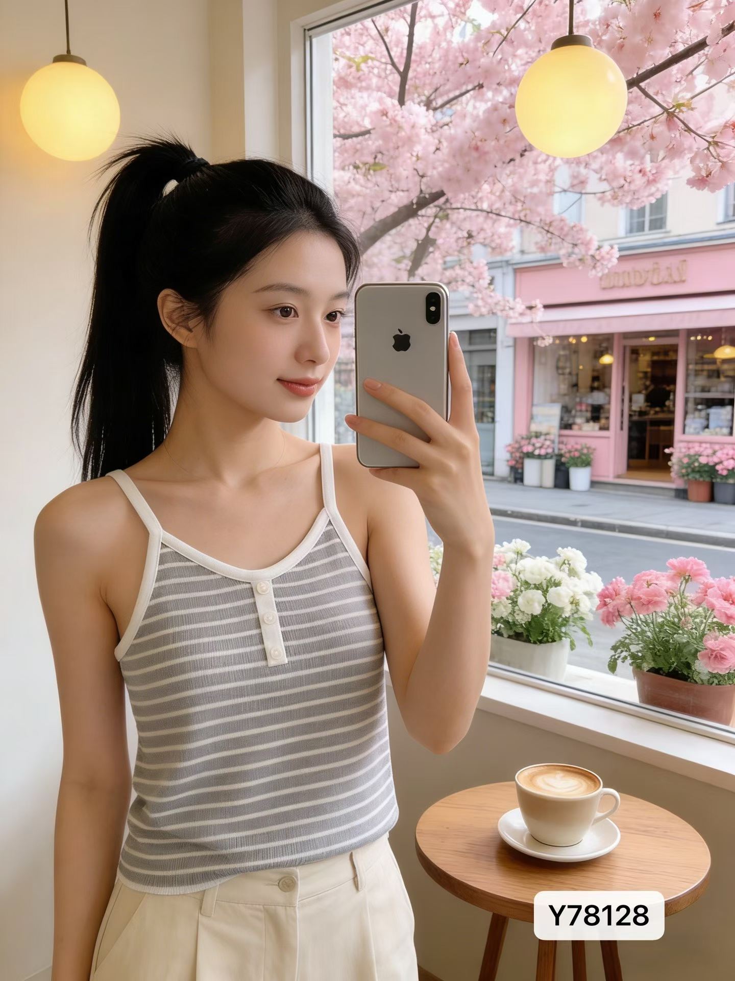 작은 대중 디자인 센스 단추 스트라이프 니트 슬림해 보이는 슬립