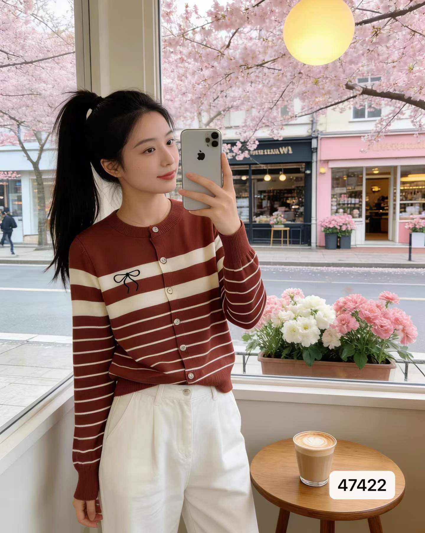 한 부서 라운드 넥 배색 스트라이프 긴팔 니트 자수 오픈 가디건 맨위 여성