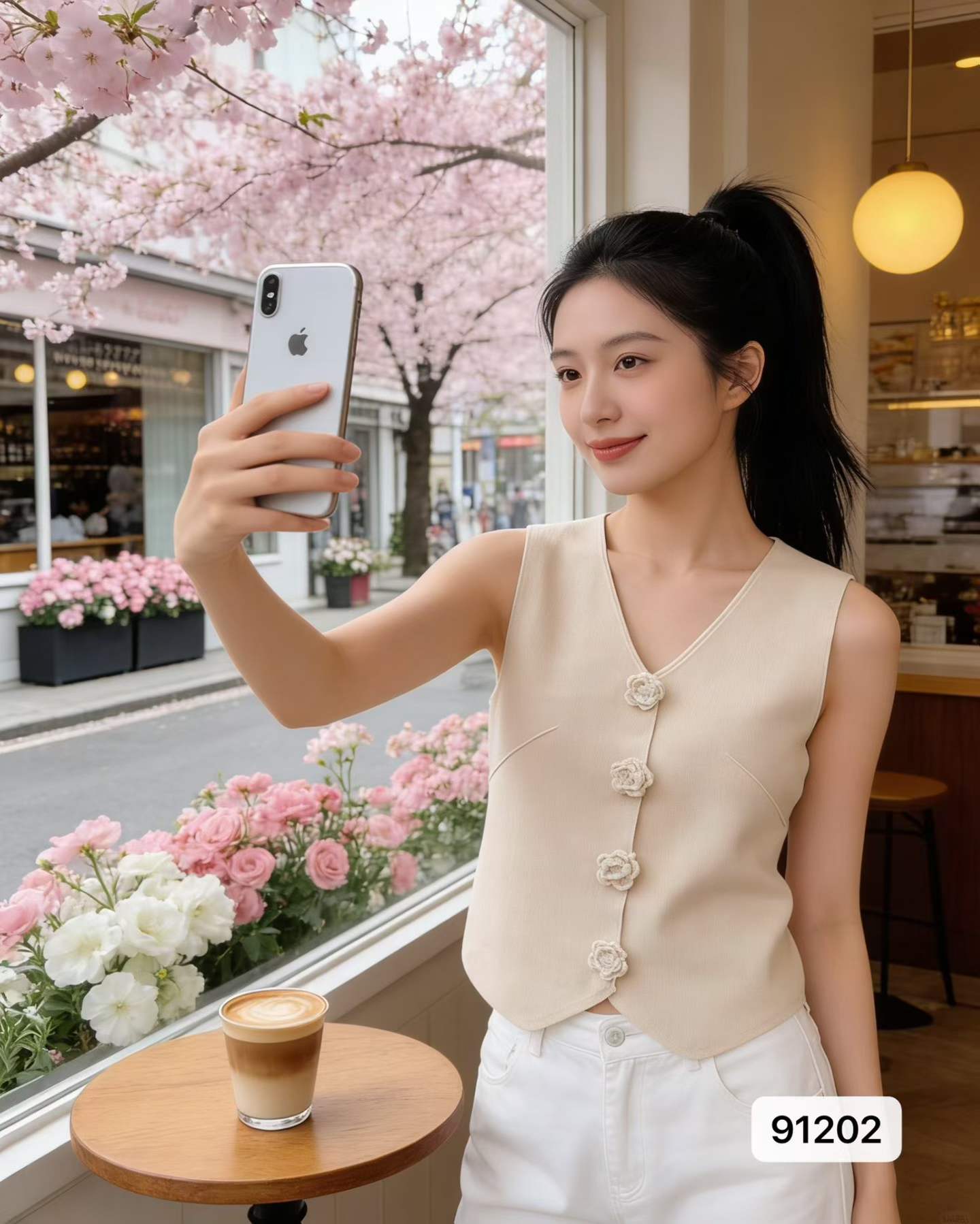 V넥 3 차원 꽃 민소매 조끼 쇼트 스타일 작은 셔츠 달콤한 핫걸