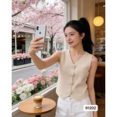 批发V领立体花朵无袖背心短款小衫甜辣妹