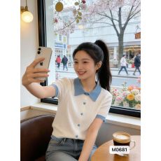 批发时尚翻领拼色麻花针织短袖<b class='q'>开衫</b>上衣