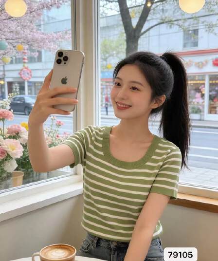 정가 일본식 레트로 이슬 쇄골 u 칼라 스트라이프 니트 풀오버 반팔