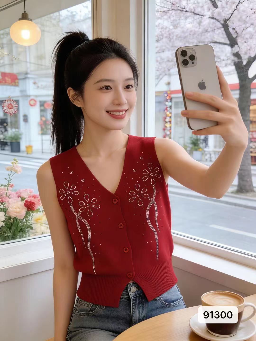 한 부서 활력 달콤한 자매 바람 V넥 핫픽스 꾸밈음 조끼 오픈 가디건