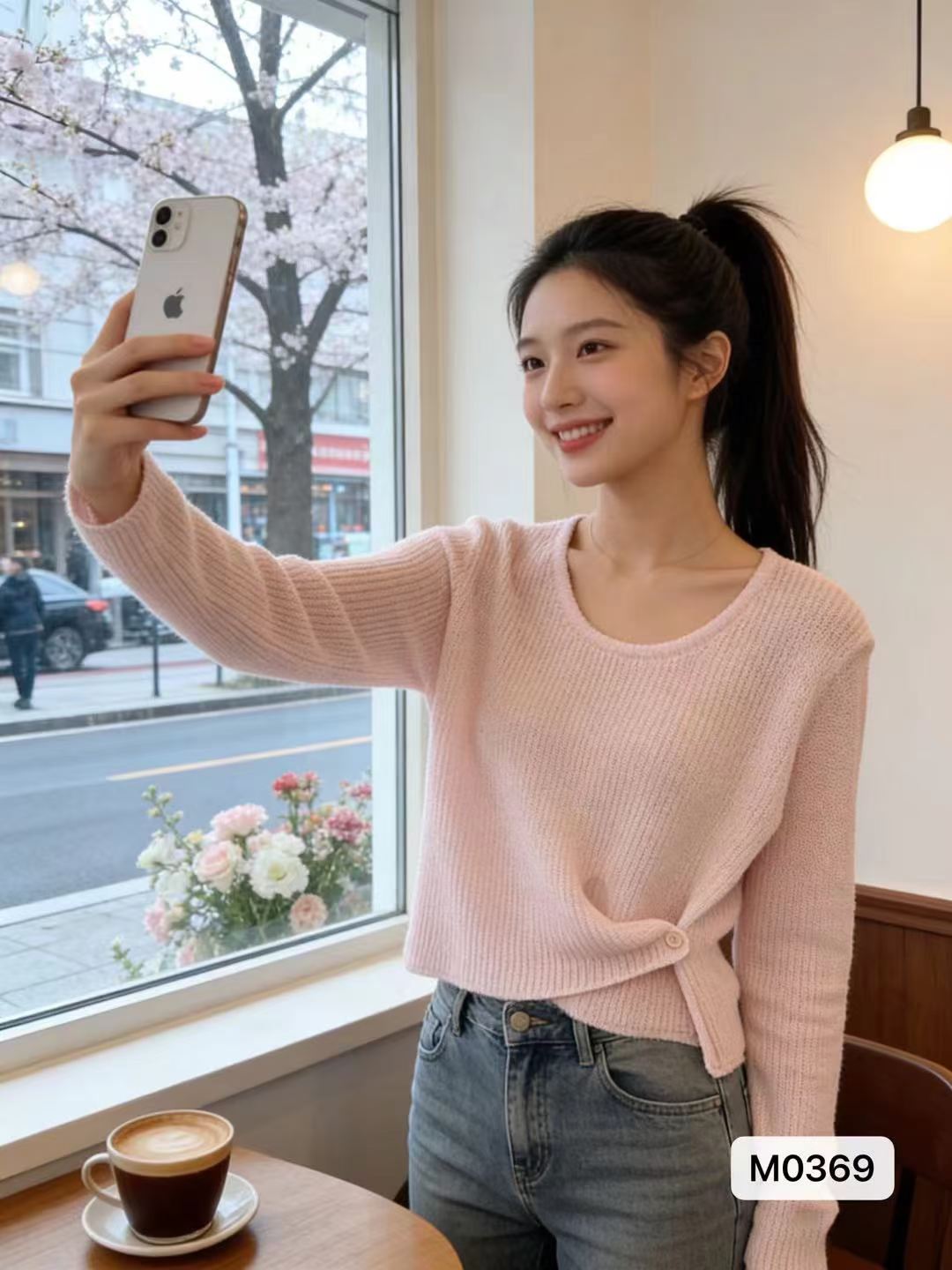한 부서 느슨함 센스 싱글 측면 트임 단추 디자인 풀오버 긴팔