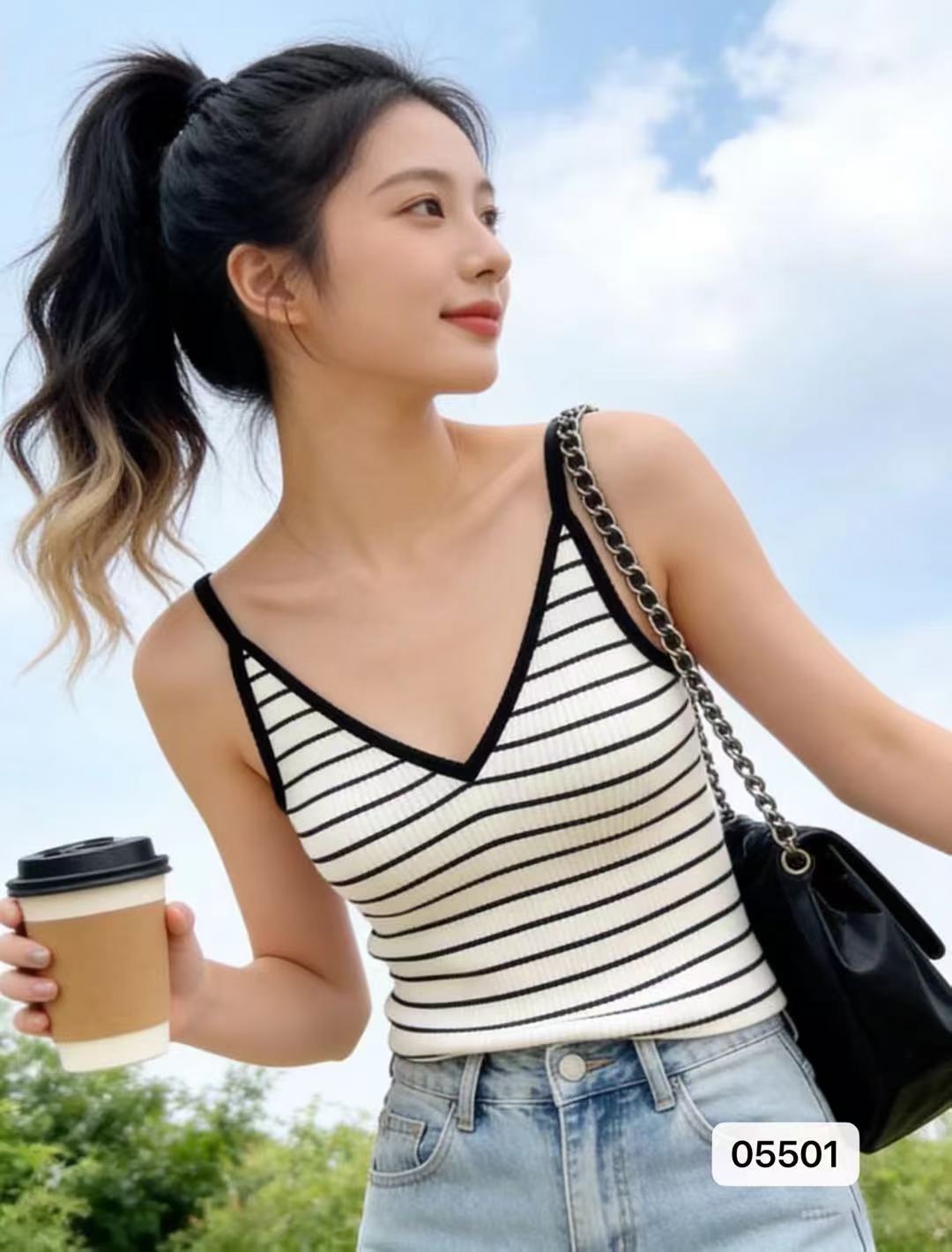 봄 여름 슈퍼 화재 다용도 슬림해 보이는 스트라이프 풀오버 슬립