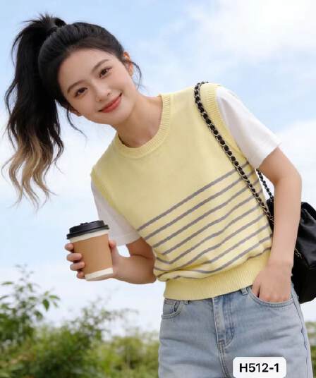 패션 라운드 넥 스트라이프 패치워크 페이크 레이어드 풀오버 반팔