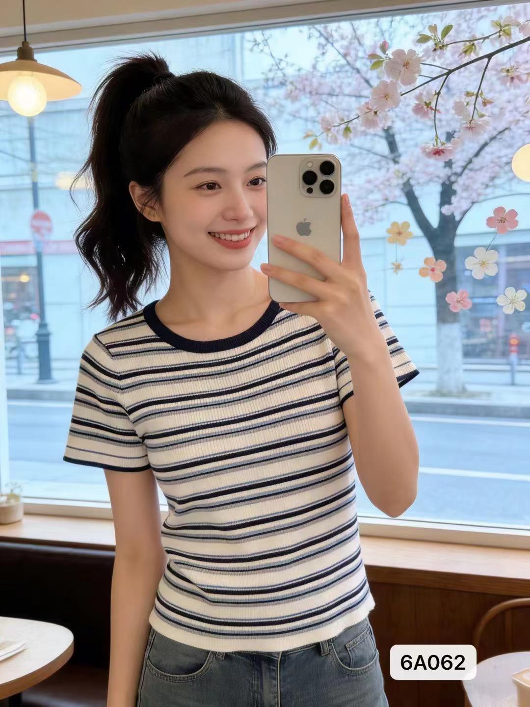 패션 라운드 넥 패치워크 색상 스트라이프 니트 다용도 풀오버 반팔