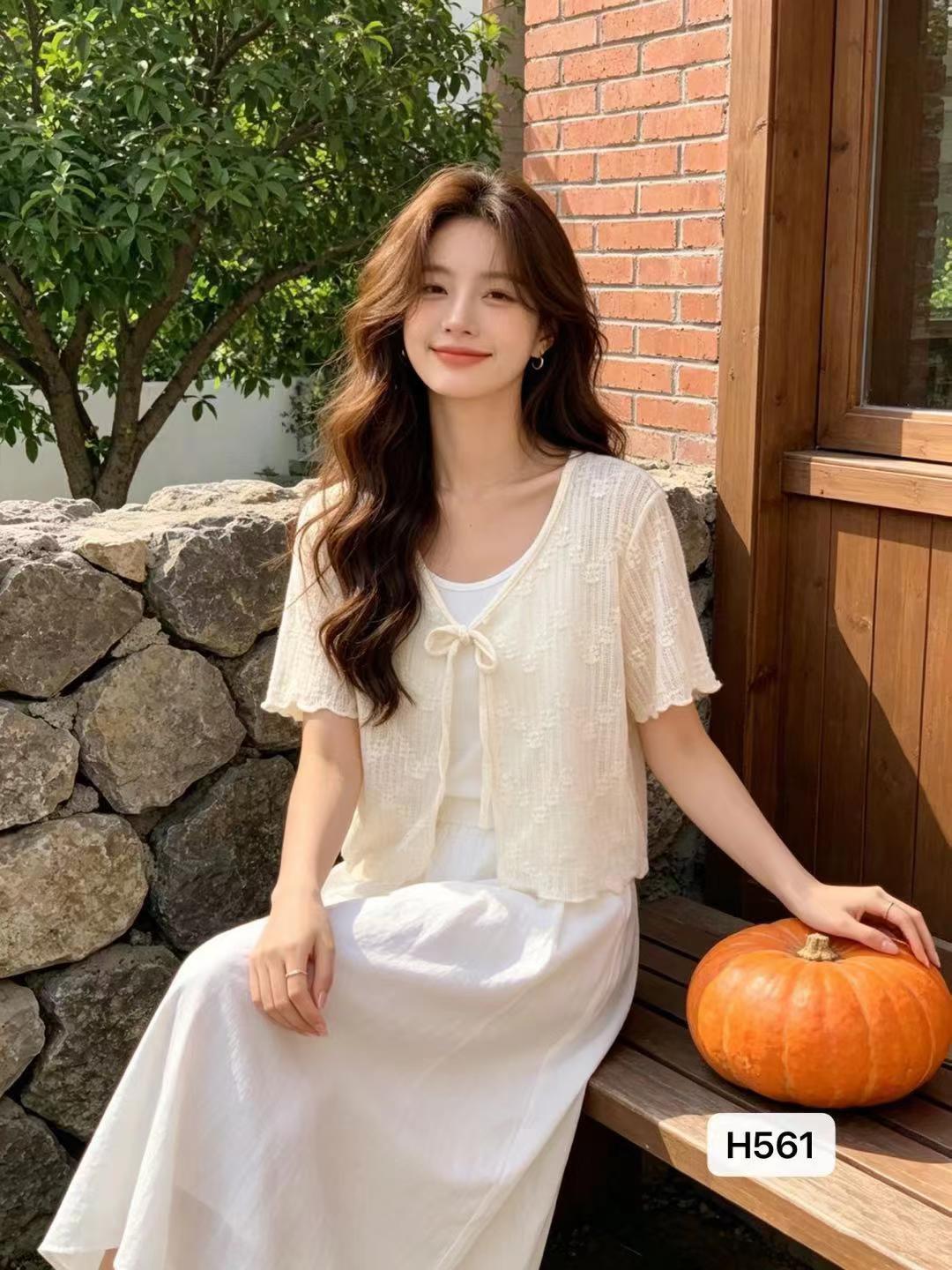 정가 달콤함 연령 감소 V넥 레이스업 반팔 오픈 가디건
