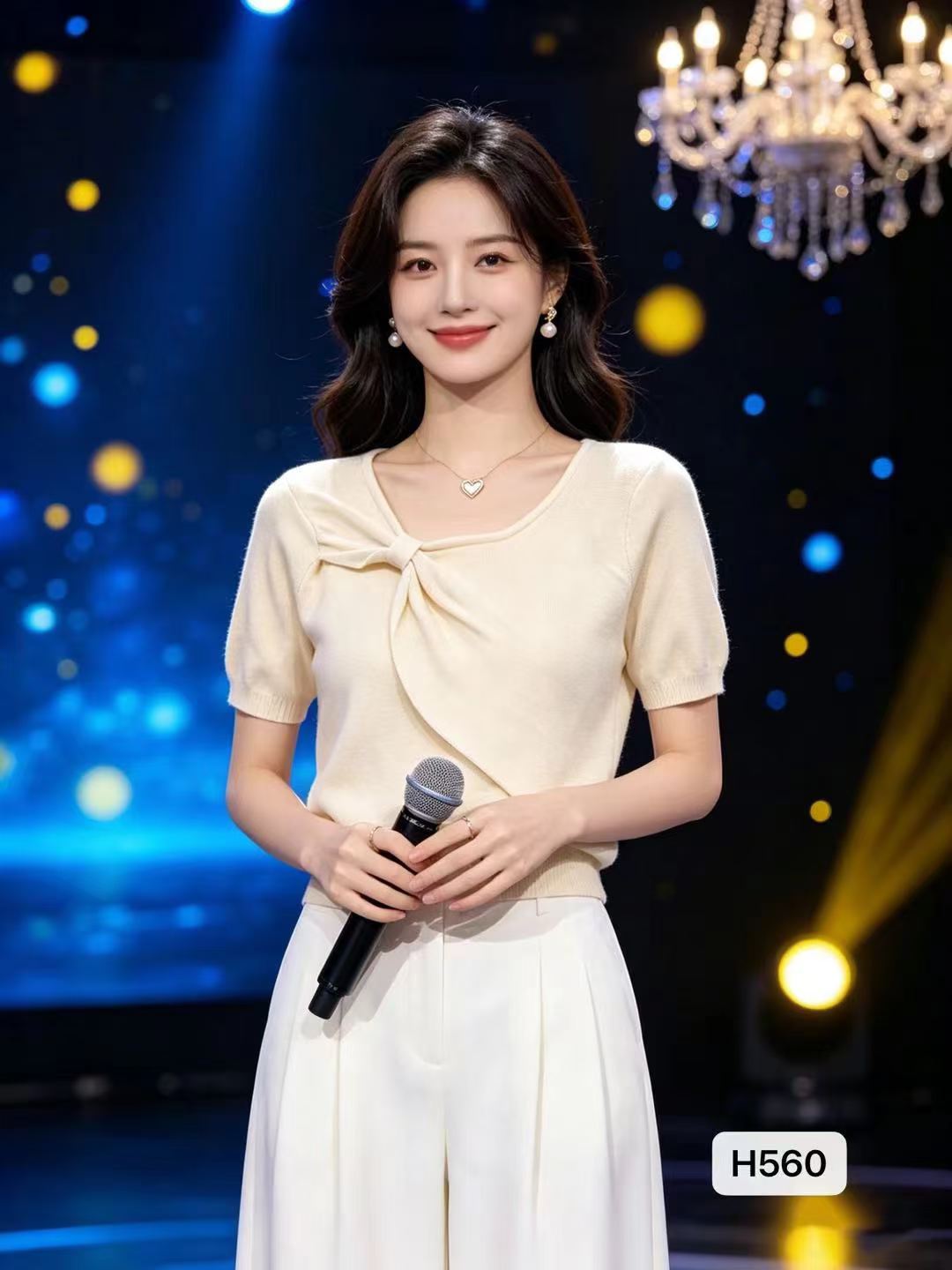 정가 빛 럭셔리 세련된 라운드 넥 비틀림 디자인 단색 다용도 풀오버 반팔