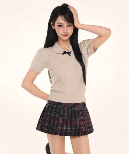 정가 외국 가스 달콤함 베이비 칼라 나비 매듭 꽈배기 니트 풀오버 거품 소매 맨위