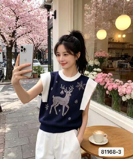 정가 한 부서 배색 뒤집다 V넥 나비 매듭 핫픽스 질감 니트 풀오버 반팔
