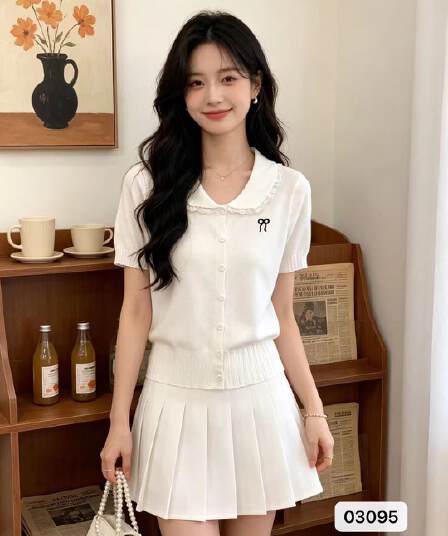 정가 외국 가스 연령 감소 레이스 조각 베이비 칼라 자수 반팔 오픈 가디건