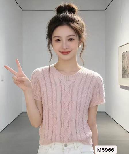 정가 한 부서 신선함 바람 라운드 넥 꽈배기 홀로우 아웃 니트 풀오버 반팔