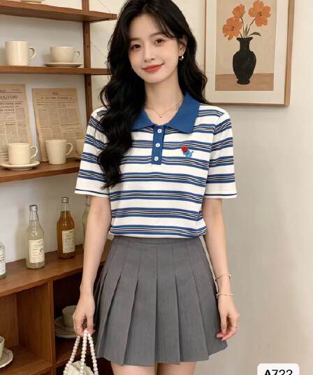 정가 한 부서 달콤함 POLO 칼라 스트라이프 아기 코끼리 장식 풀오버 반팔