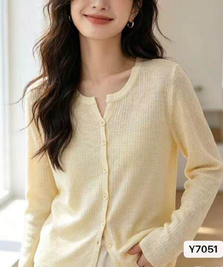 정가 작은 대중 디자인 구덩이 기사 마이크로 ~을 통해 니트 긴 소매 오픈 가디건 자외선 차단 의류