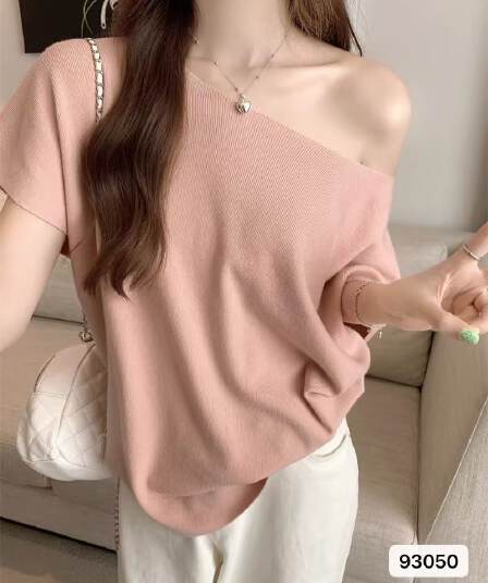 정가 순수한 욕망 바람 ins 섹시함 오프숄더 비스듬한 어깨 니트 배트윙 소매 루즈핏 맨위