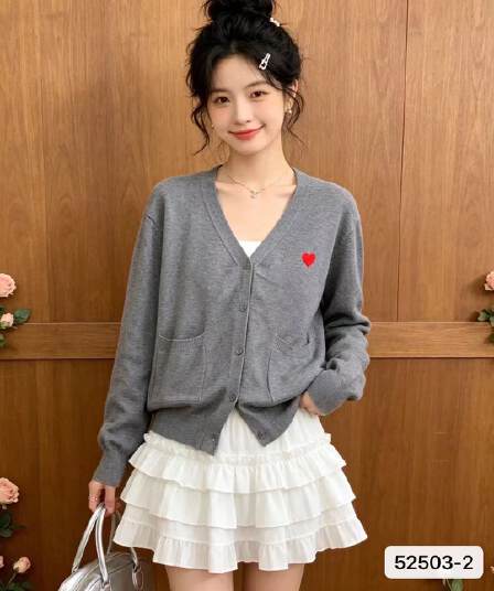 정가 패션 V넥 자수 부드러운 찹쌀 니트 더블 주머니 루즈핏 긴팔 오픈 가디건