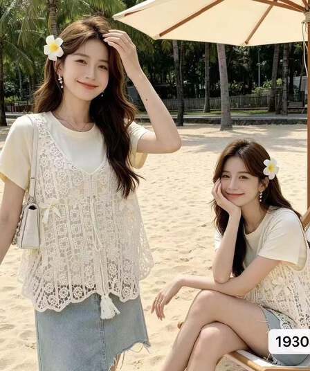 정가 휴가 바람 V넥 레이스업 홀로우 아웃 자수 루즈핏 외부 가져 가라. 풀오버 조끼