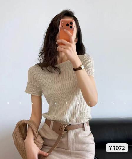 정가 한 부서 라운드 넥 질감 센스 니트 다용도 풀오버 반팔