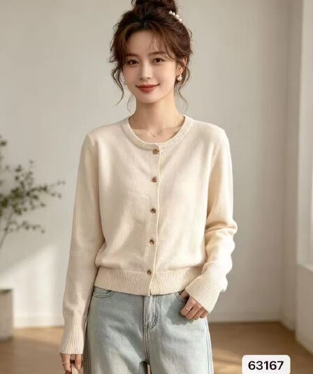 정가 한국 스타일 고급 센스 품격 라운드 넥 슈퍼 잘 생긴 니트 단색 카디건 코트