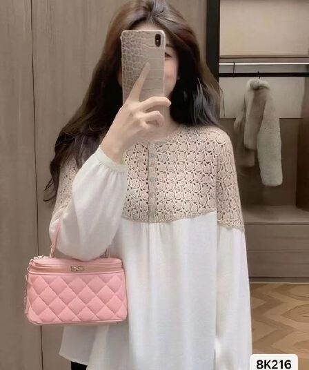 정가 봄 가을 디자인 센스 홀로우 아웃 니트 패치워크 셔츠 풀오버 긴팔 맨위 여성