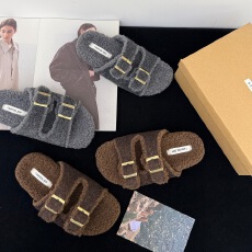 批发小众设计百搭厚底勃肯毛毛拖鞋女鞋外穿早秋款棉拖一字拖鞋毛毛鞋