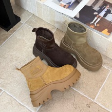 批发真皮磨砂厚底大头短靴女2025秋季新款拼接弹力瘦瘦靴潮马丁靴<b class='q'>英伦</b>