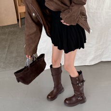 批发厚底美拉德长筒靴女不过膝两穿瘦瘦靴2025秋冬新款粗跟高筒马丁靴