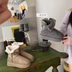 批发真皮秋冬必备厚底毛毛加绒加厚保暖棉鞋中长筒雪地靴女冬季款