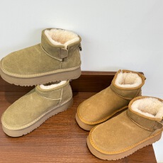 批发真皮加厚雪地靴女款2025秋冬爆款磨砂皮棉靴加绒保暖防滑雪地短靴