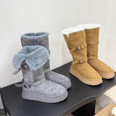 批发2025新款复古皮毛一体高筒雪地靴女百搭<b class='q'>韩版</b>圆头厚底加绒长筒棉鞋