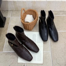 批发时尚方头短靴女2025年冬季新款加绒韩式气质粗跟瘦瘦靴洋气女靴子