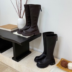 批发2025秋冬新款弹力靴瘦瘦靴马丁靴长筒靴加绒棉靴字母拉链显瘦女鞋