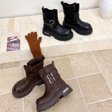 黑色加绒马丁靴女2025新款秋冬季短靴时装靴女时尚百搭爆款厚底靴