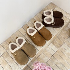 批发2025千层可颂厚底全包勃肯鞋新款冬季加绒乐福单鞋雪地靴