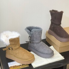 批发冬日暖暖～！2025冬季厚底加绒加厚短靴毛毛雪地靴女冬保暖棉鞋