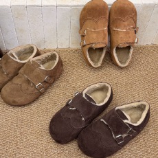 内增高复古反绒加绒勃肯鞋女2025冬季新款搭扣羊羔毛保暖乐福棉鞋