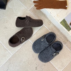 批发厚底增高灰色加绒勃肯鞋女2025<b class='q'>秋</b>冬新款毛呢鞋小个子保暖博肯棉鞋