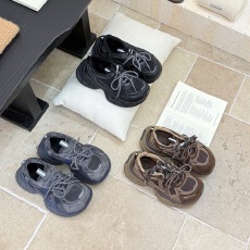 批发真皮双系带老爹鞋女2025<b class='q'>秋</b>新款厚底松糕底休闲运动鞋