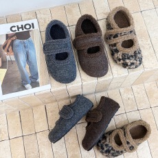 批发通勤必备韩版加绒保暖勃肯玛丽珍鞋女毛毛鞋2025秋<b class='q'>冬</b>新毛呢小单鞋