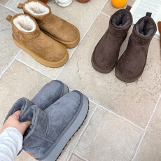 灰色厚底雪地靴女2025新款冬季鞋子加绒加厚防水松糕内增高雪地鞋