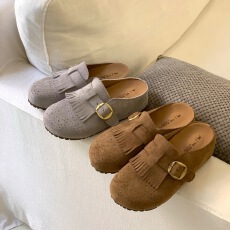 批发厚底透气内增高勃肯鞋一脚蹬包头半拖鞋女外穿2026新款早春季单鞋